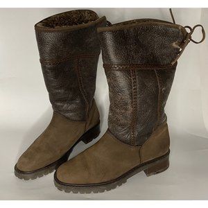 Schapuro Leather Boots Germany Brown Lined S 41/9.5 Lambskin Shearling Fold Top